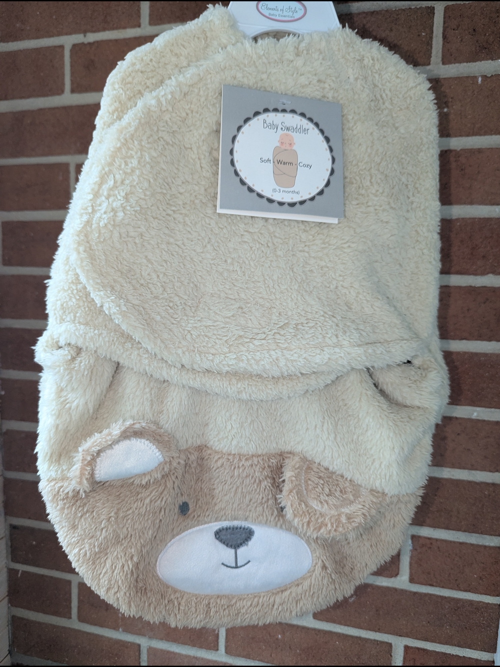 Cream & Tan Plush Baby Swaddler - Soft Cozy Bear Design